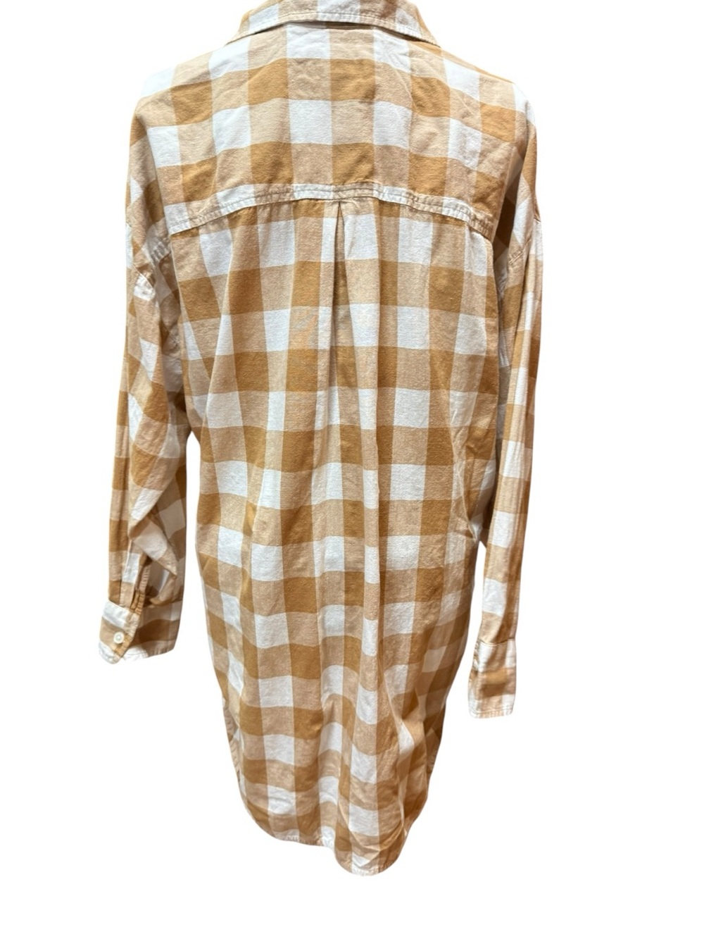 Anthropologie Maeve 100% Cotton Checked Button-Down Shirt - Cream & Tan preppy - Picture 7 of 9